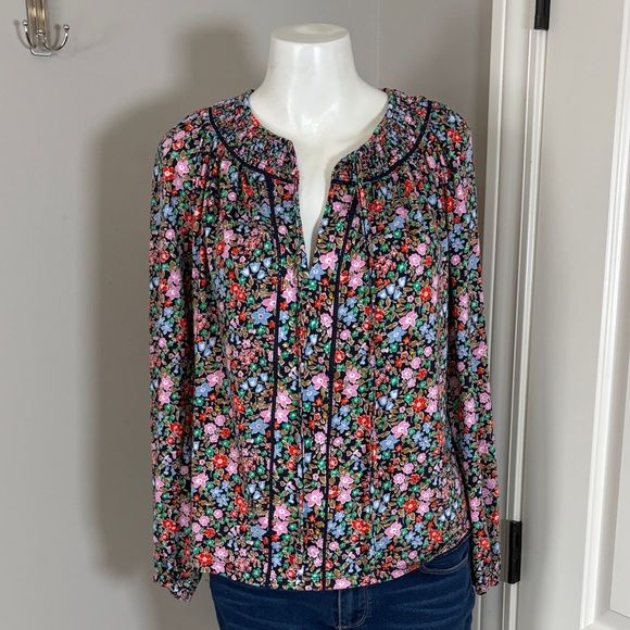 Boden Georgia Smocked Jersey Top Black Floral Flowerbed Shirt Sz 6 - Picture 4 of 14
